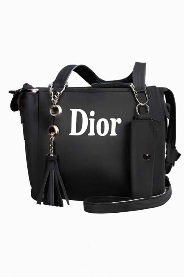 Elegant Black Leather Dior Handbag 2 PCs