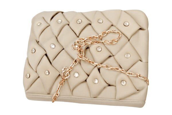 Beige Crystal Chain Clutch